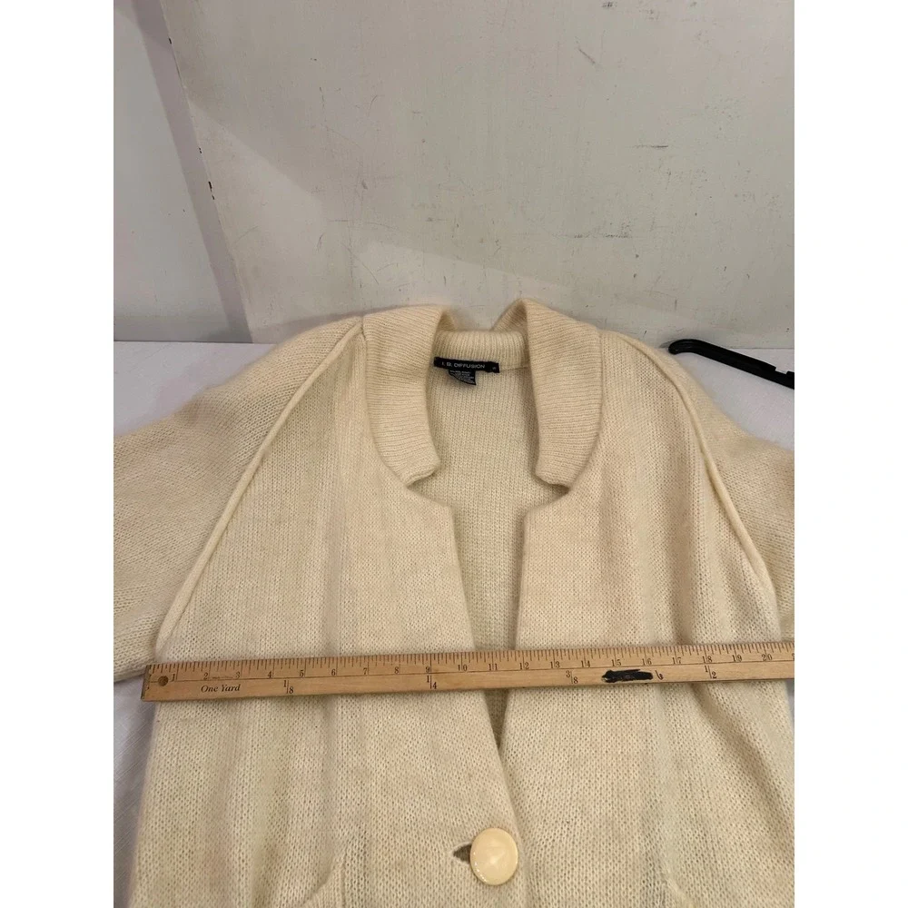 L.B. Diffusion VTG Longline Cardigan S Cream Wool Mohair Shawl Collar Womens